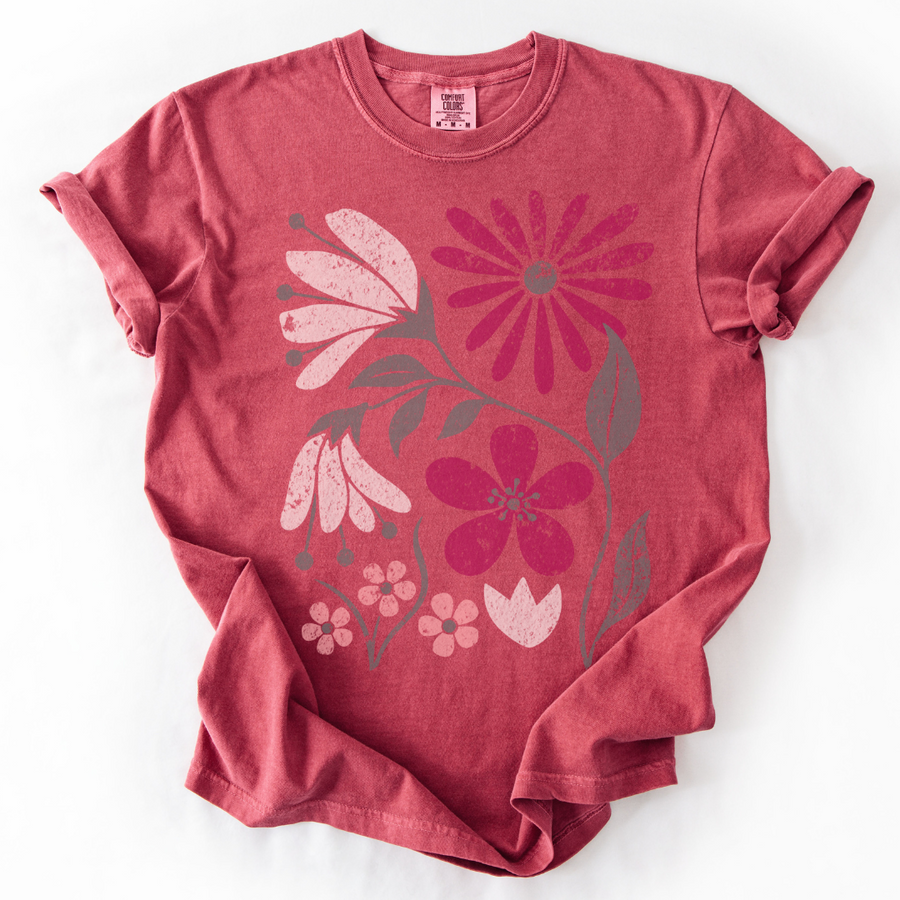 Vintage Distressed Field of Bloom Floral-  Comfort Colors Relaxed Fit Premium T Shirt