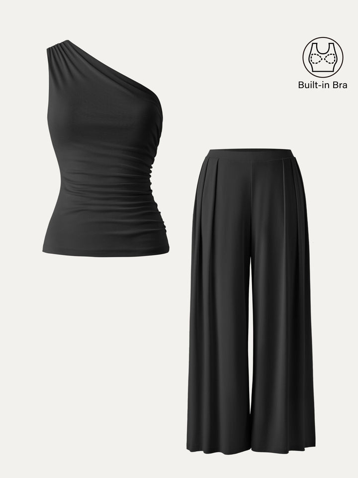 Elara™ | One-Shoulder Wide-Leg Set (2PC)