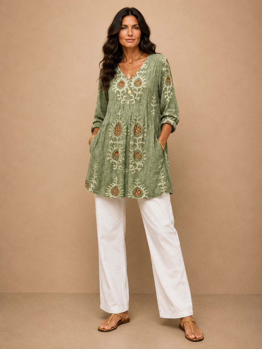 Elise | Long Blouse with V-Neck