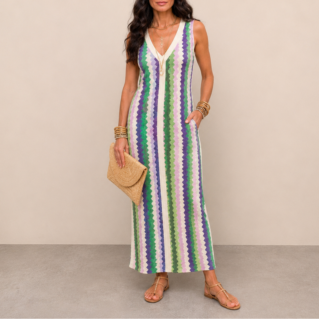 Maxi Zigzag Shimmer Dress - Green/Purple
