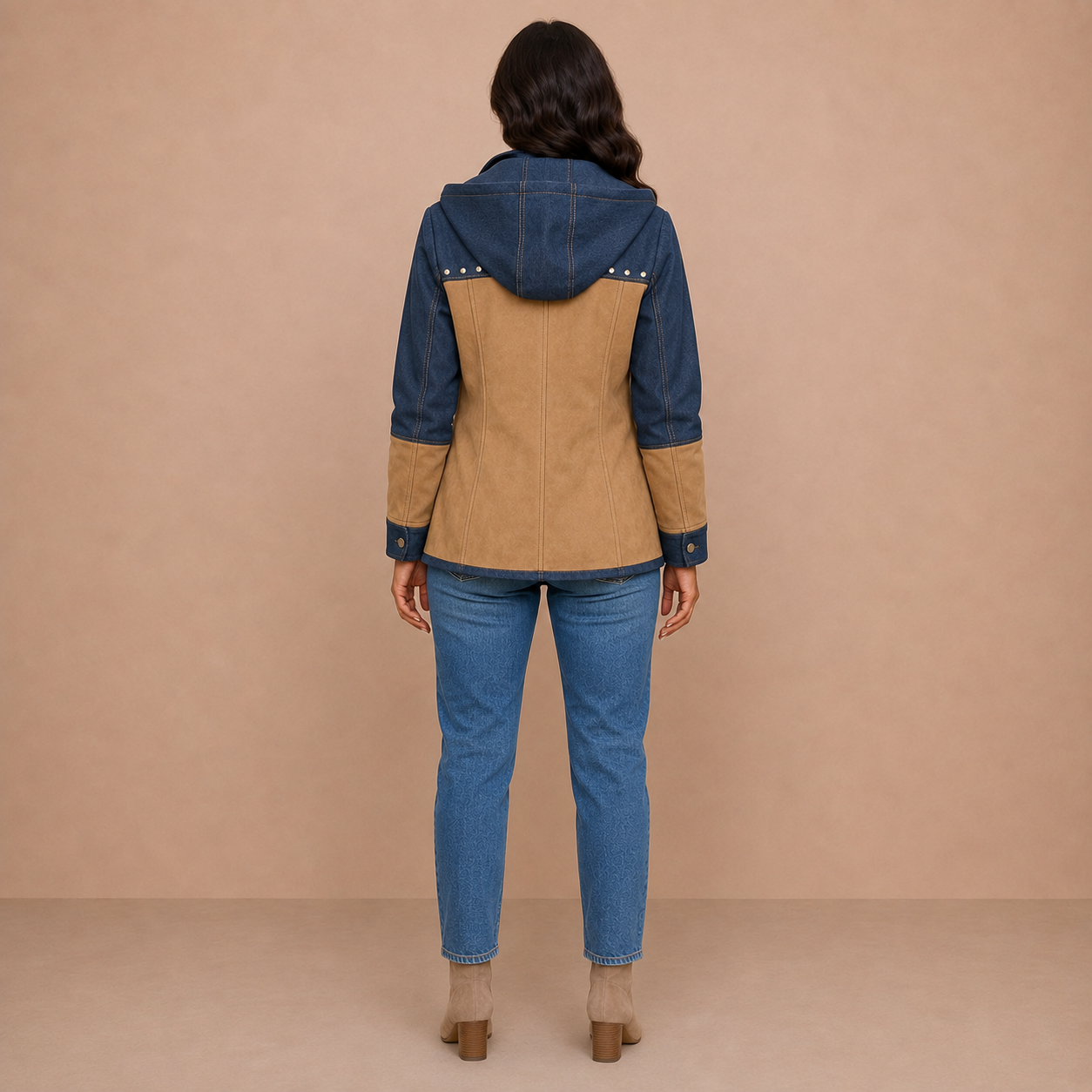 Adriana | Navy & Camel Hooded Jacket