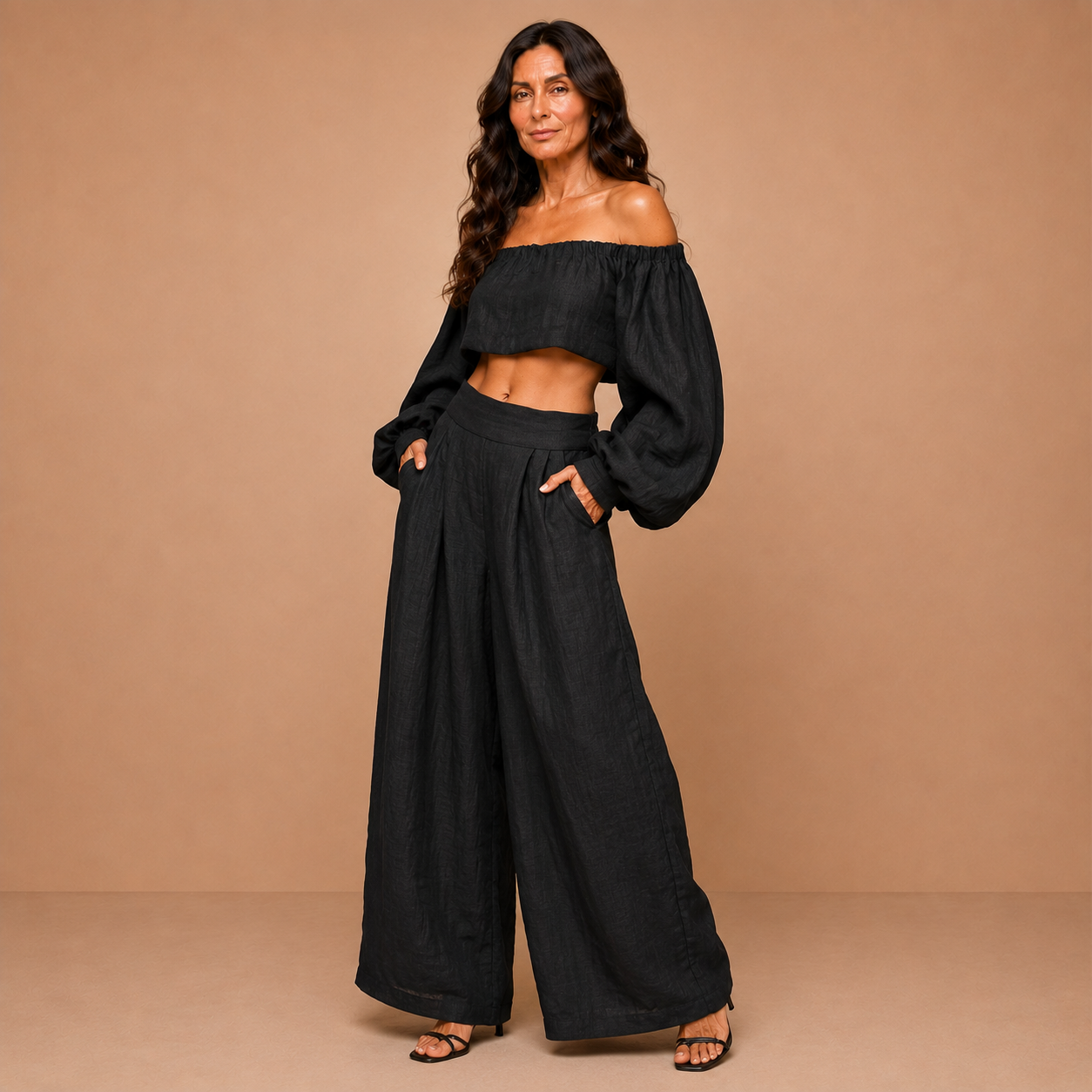 Tess™ - Off-shoulder set with wide-leg pants