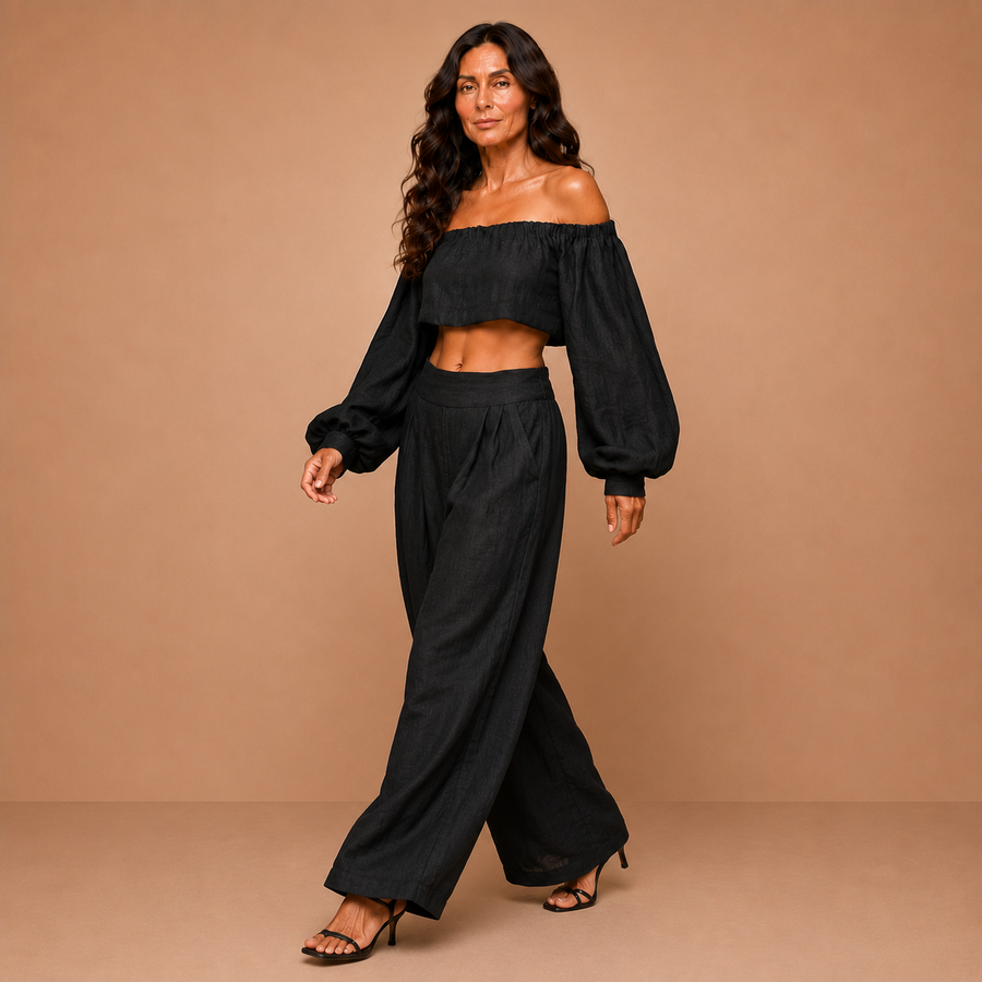 Tess™ - Off-shoulder set with wide-leg pants