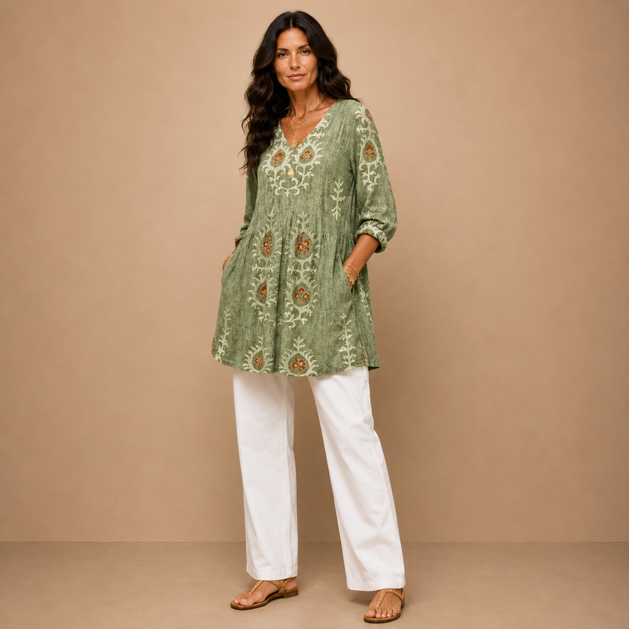 Elise | Long Blouse with V-Neck