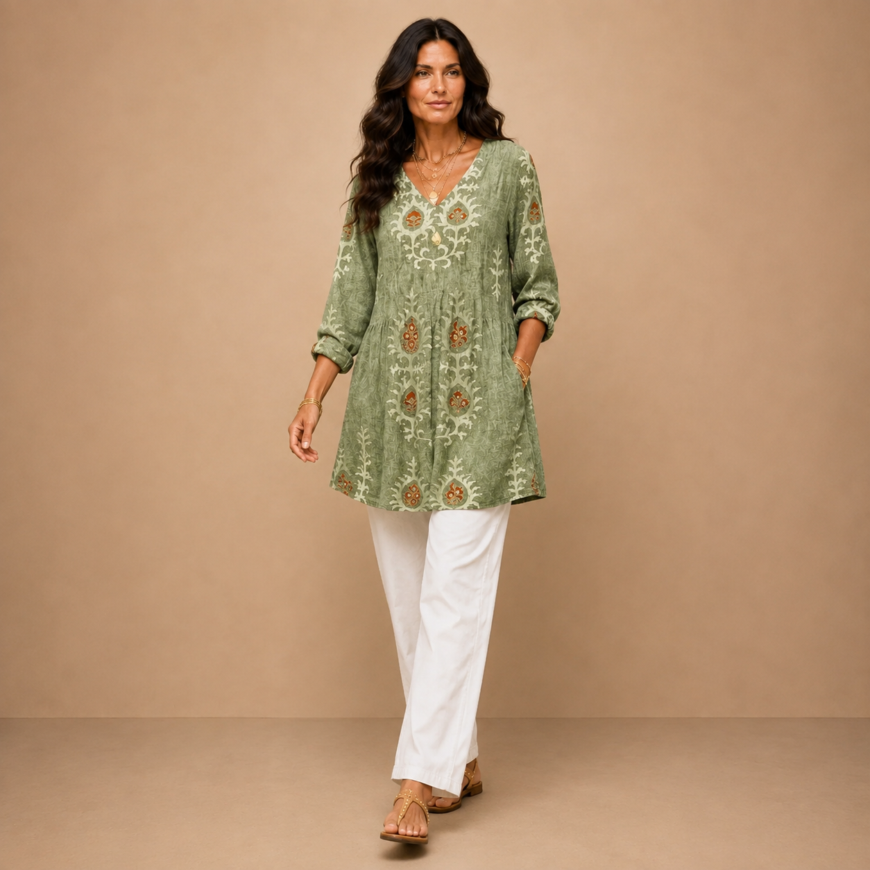 Elise | Long Blouse with V-Neck