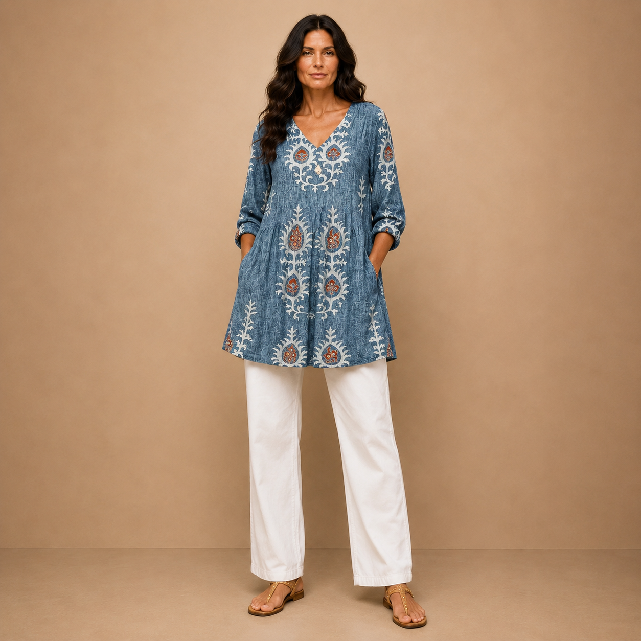 Elise | Long Blouse with V-Neck