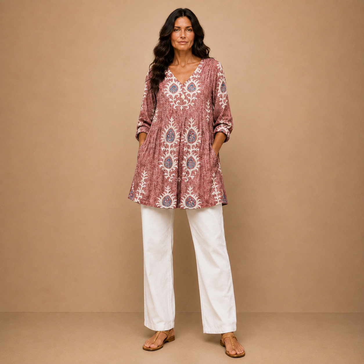 Elise | Long Blouse with V-Neck