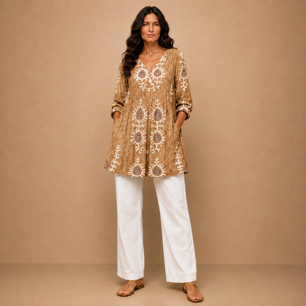 Elise | Long Blouse with V-Neck