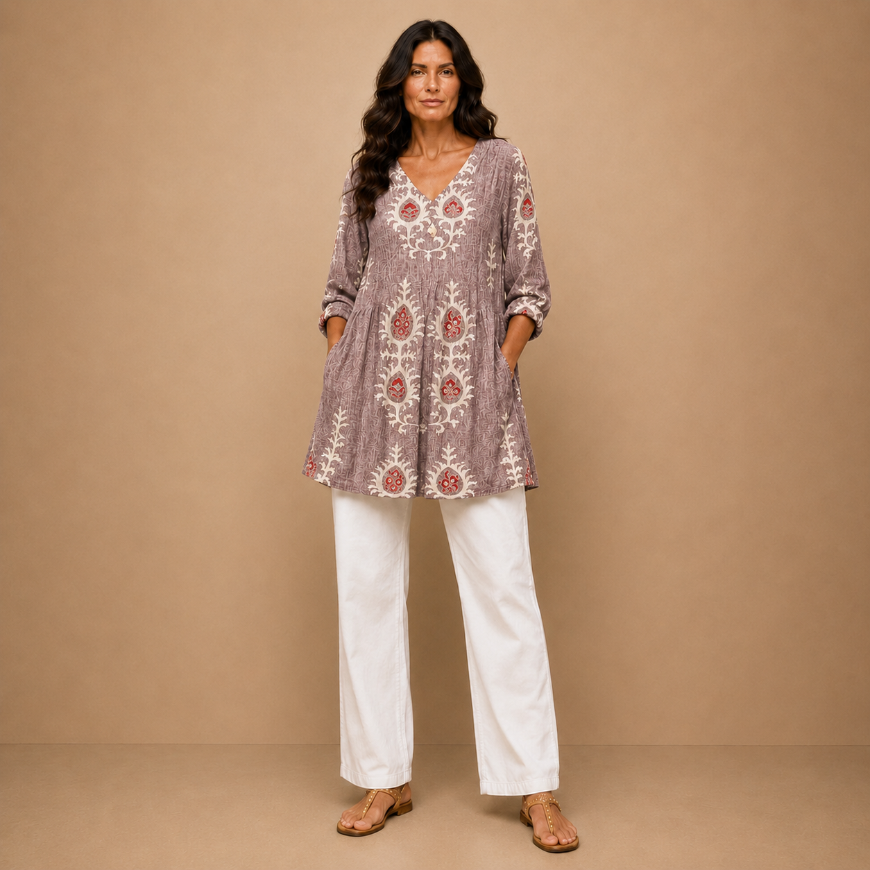 Elise | Long Blouse with V-Neck