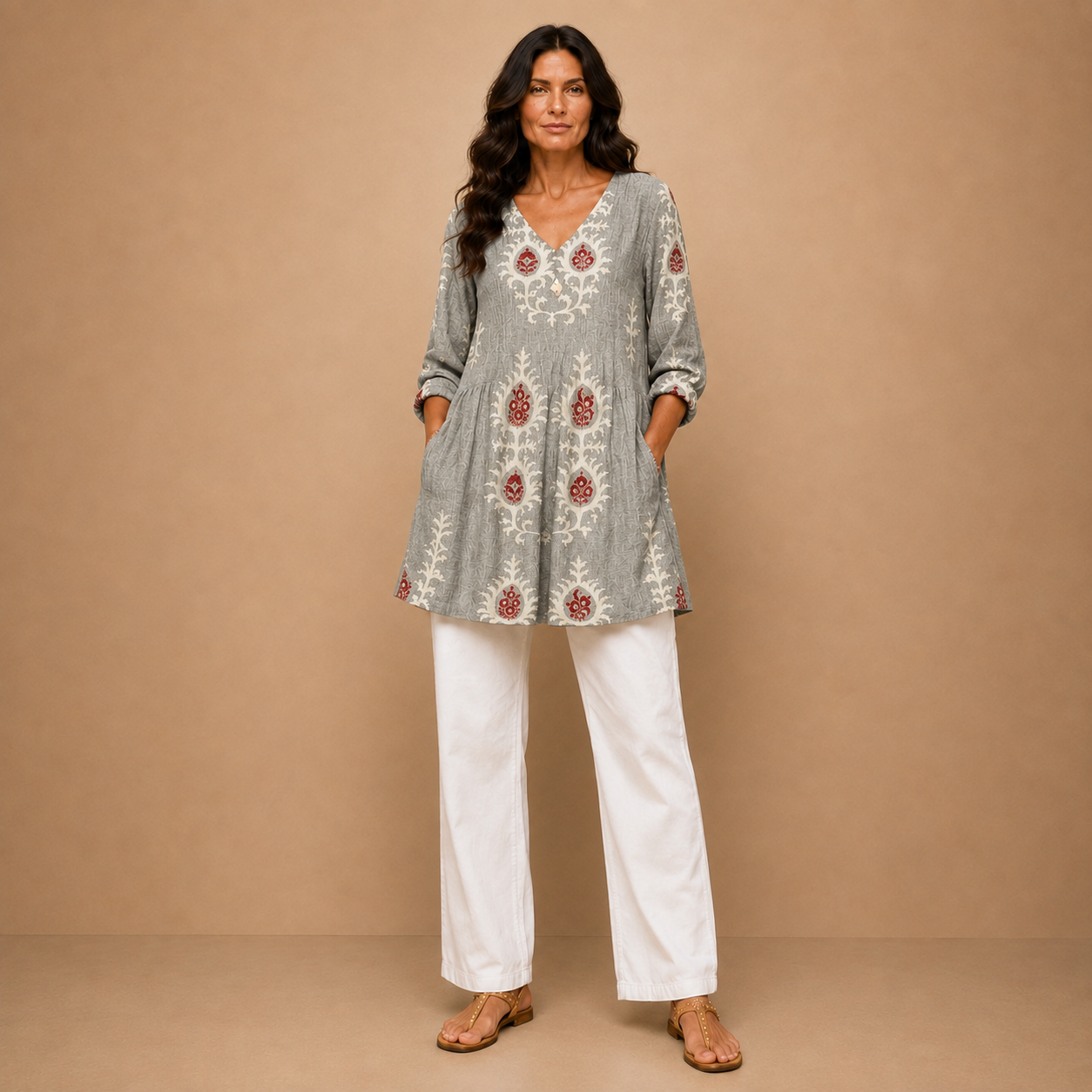 Elise | Long Blouse with V-Neck
