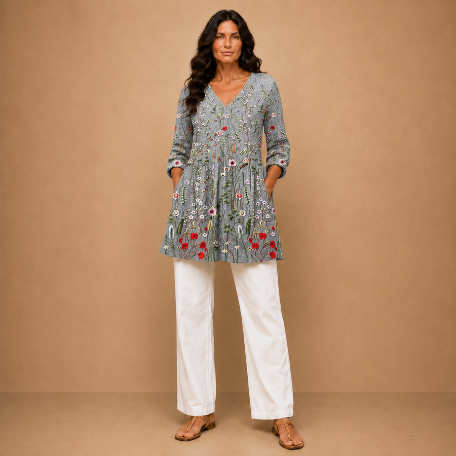 Amelie | Long Blouse with V-Neck