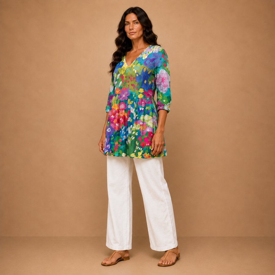 Maelle | Long Blouse with V-Neck