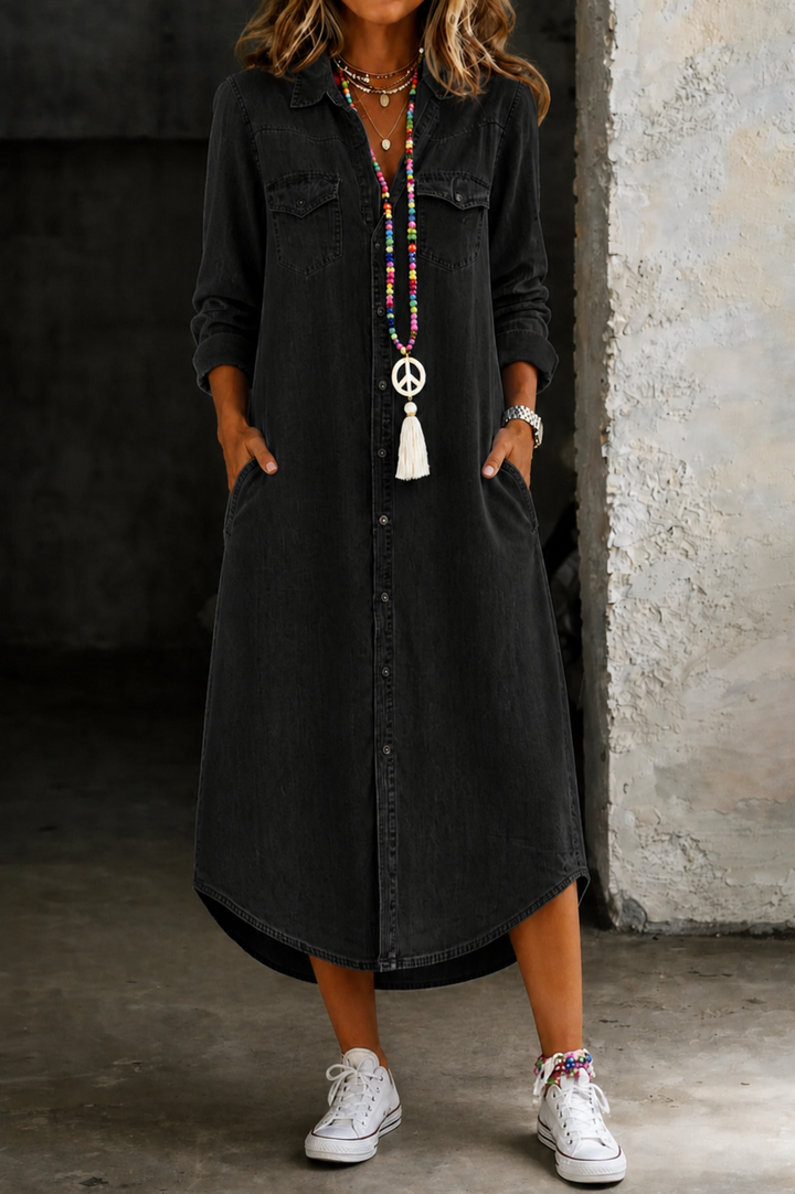Helen | Robe chemise longue en jean élégante et décontractée
