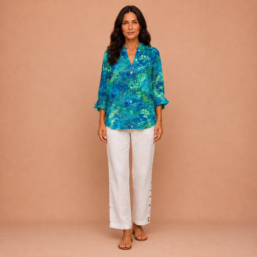 Patricia – Blue Nature Print Blouse