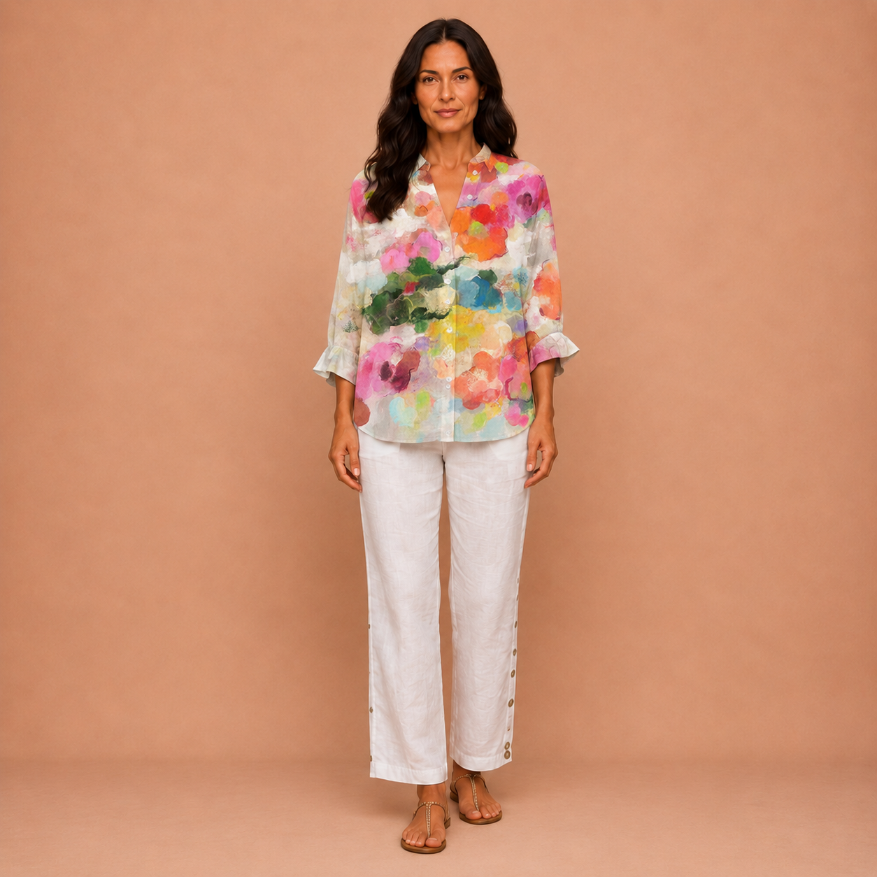 Caroline – Watercolor Floral Blouse