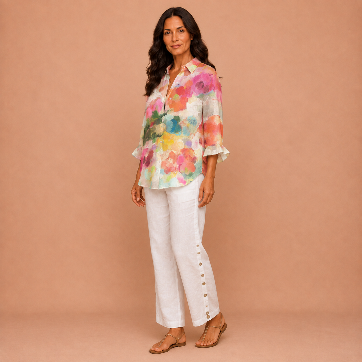 Caroline – Watercolor Floral Blouse