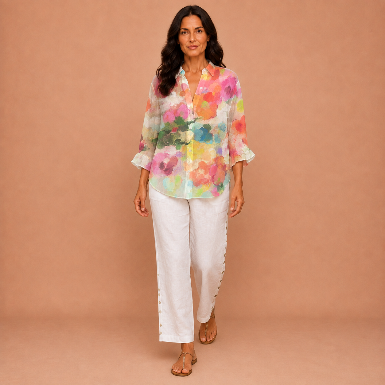 Caroline – Watercolor Floral Blouse