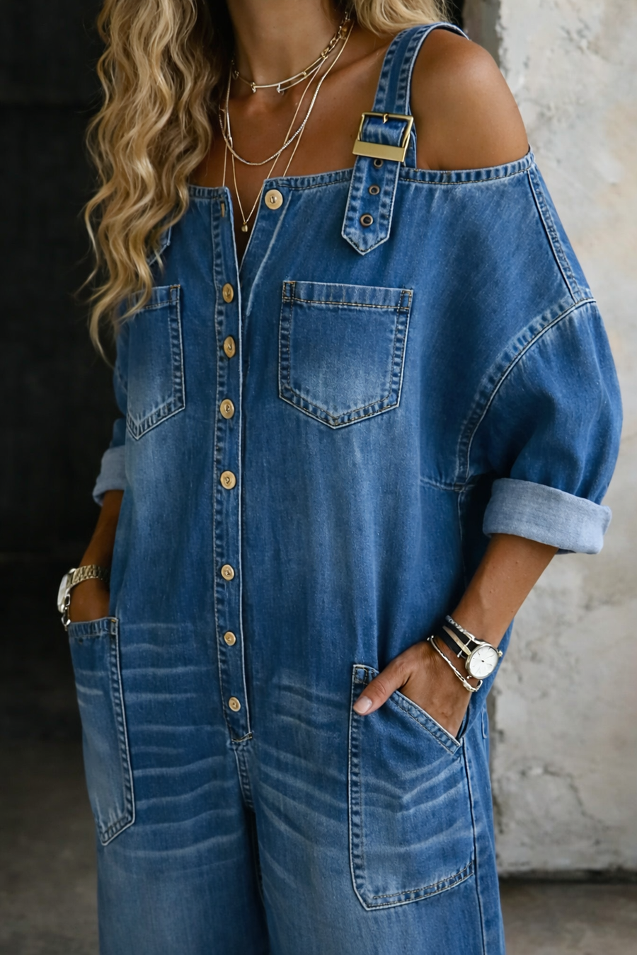 Sophia | Off Shoulder Denim Jumpsuit