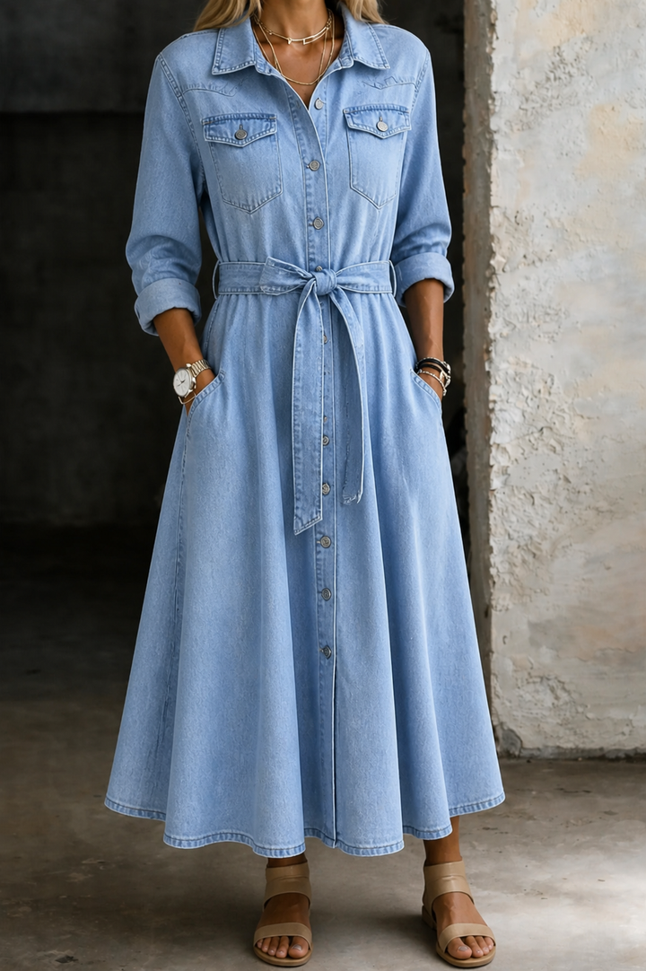 Luna | Robe chemise en jean à manches longues