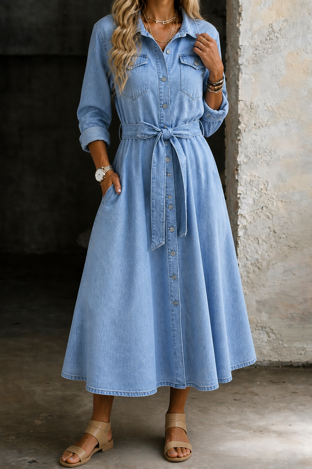 Luna | Robe chemise en jean à manches longues