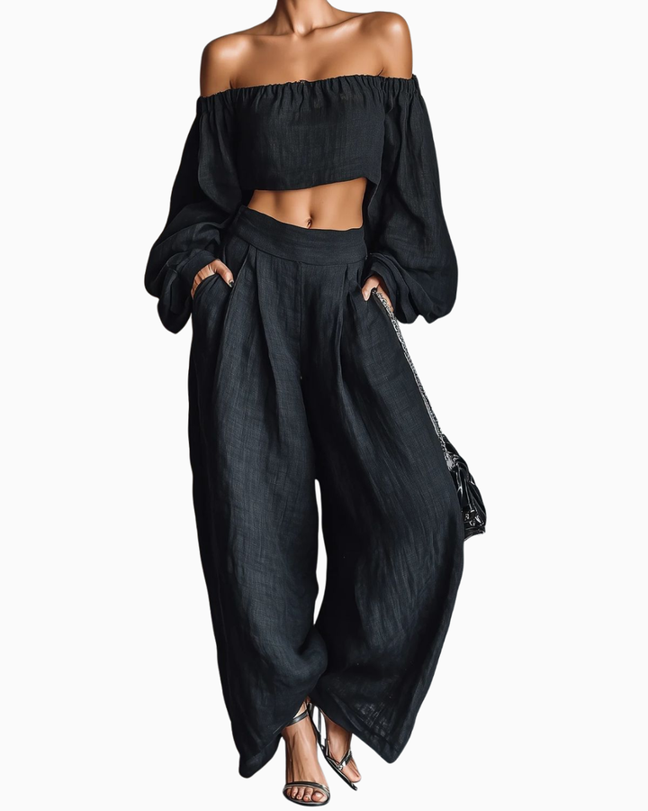Tess™ - Off-shoulder set with wide-leg pants