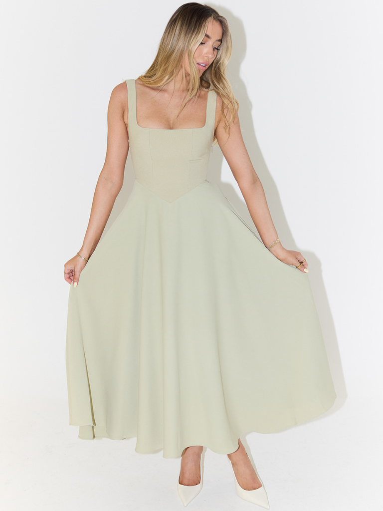 Elara™ | Timeless Square Neck Maxi Dress
