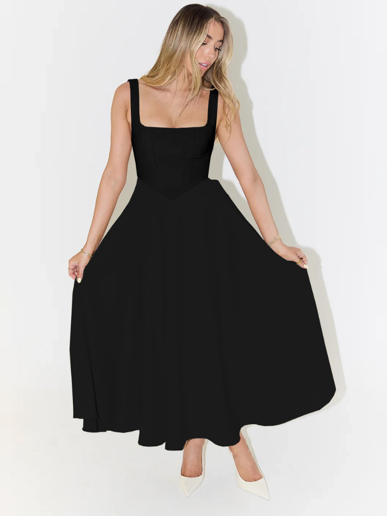 Elara™ | Timeless Square Neck Maxi Dress
