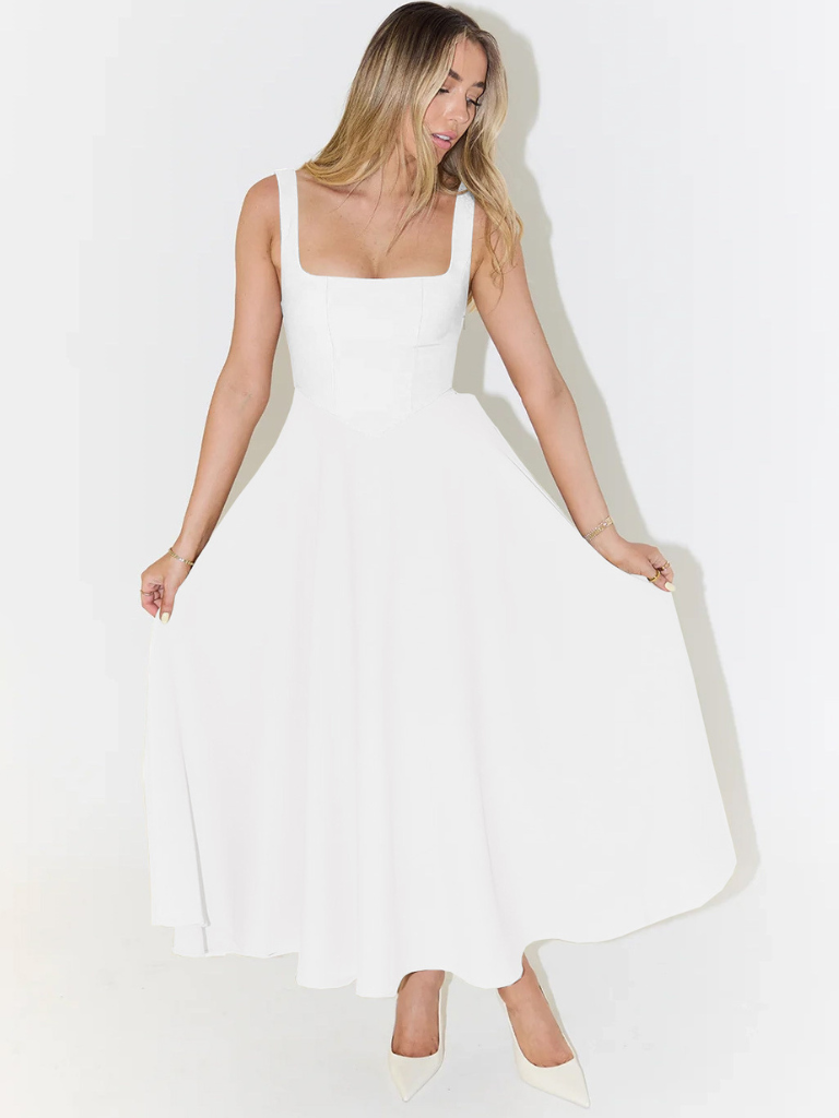 Elara™ | Timeless Square Neck Maxi Dress