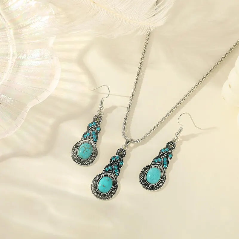Elegant Turquoise Necklace and Earrings Set