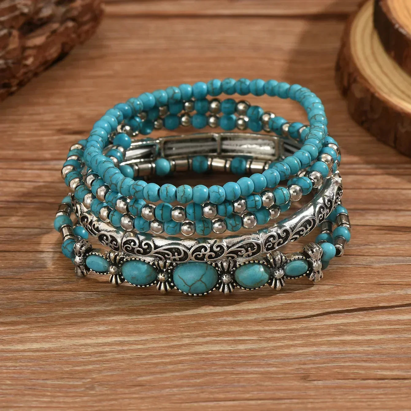 Premium Turquoise Beaded Bracelet Set