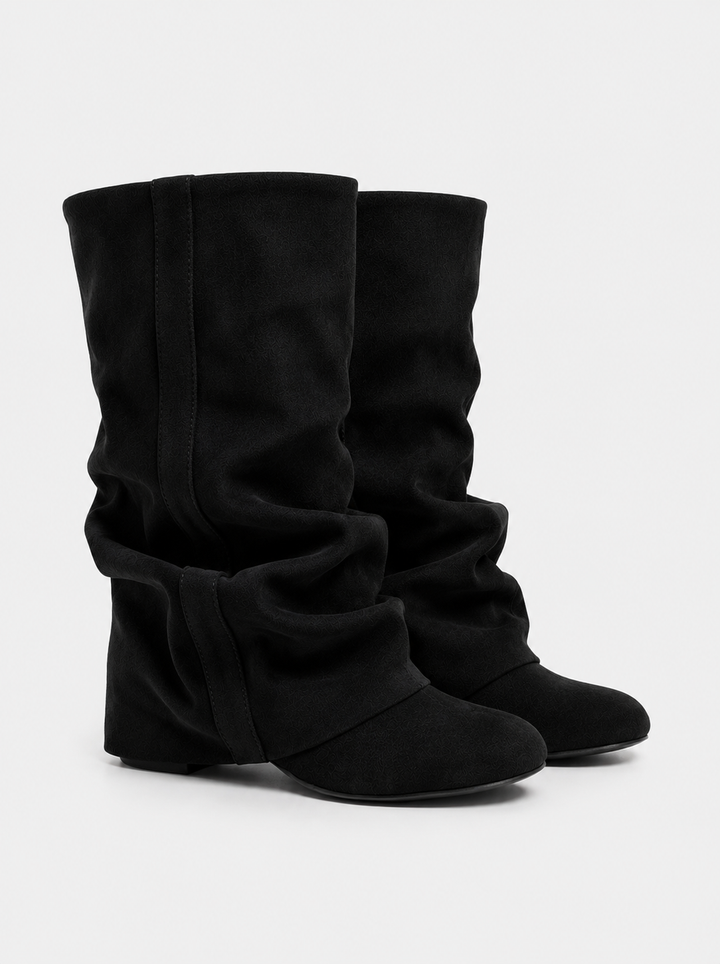 Emilia Slouchy Suede Boots - Black