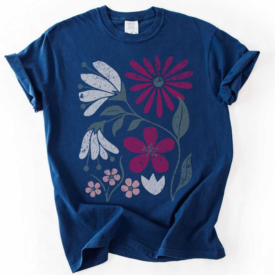 Vintage Distressed Field of Bloom Floral-  Comfort Colors Relaxed Fit Premium T Shirt