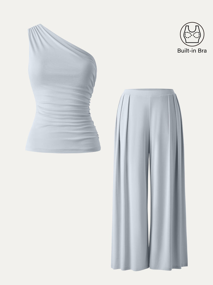 Elara™ | One-Shoulder Wide-Leg Set (2PC)