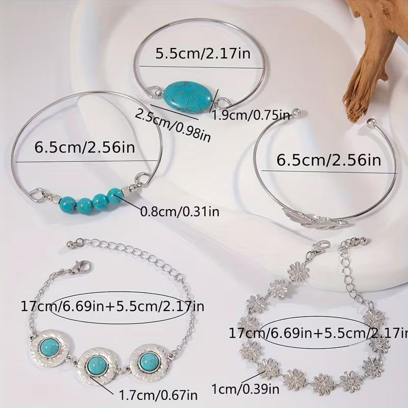 Turquoise Feather Bracelet Set