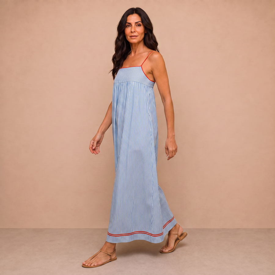 Striped Contrast Trim Maxi Dress