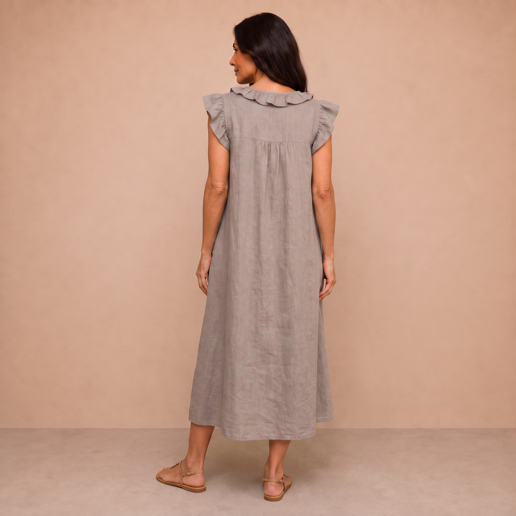 Josette | Ruffle V-Neck Linen Maxi Dress