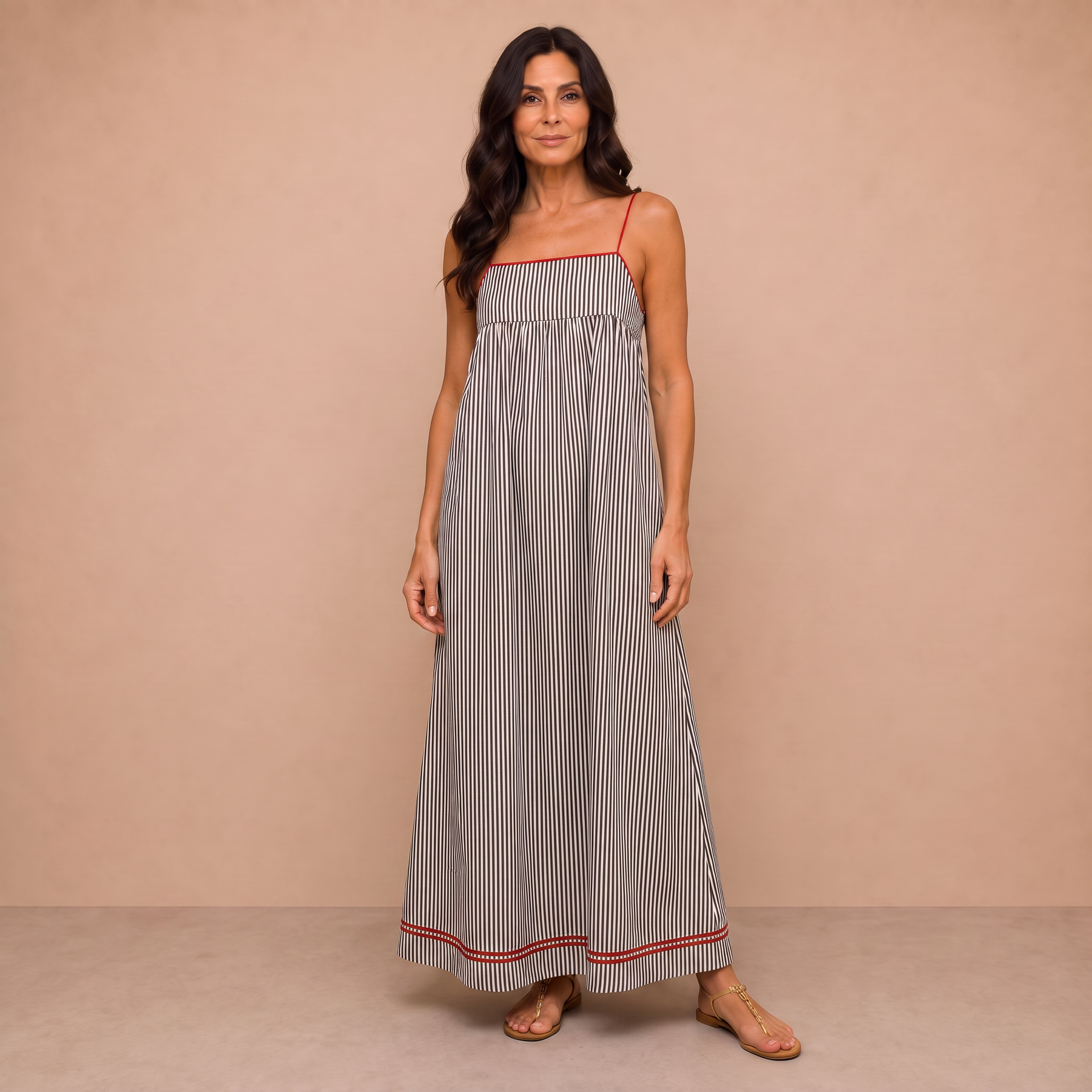 Striped Contrast Trim Maxi Dress