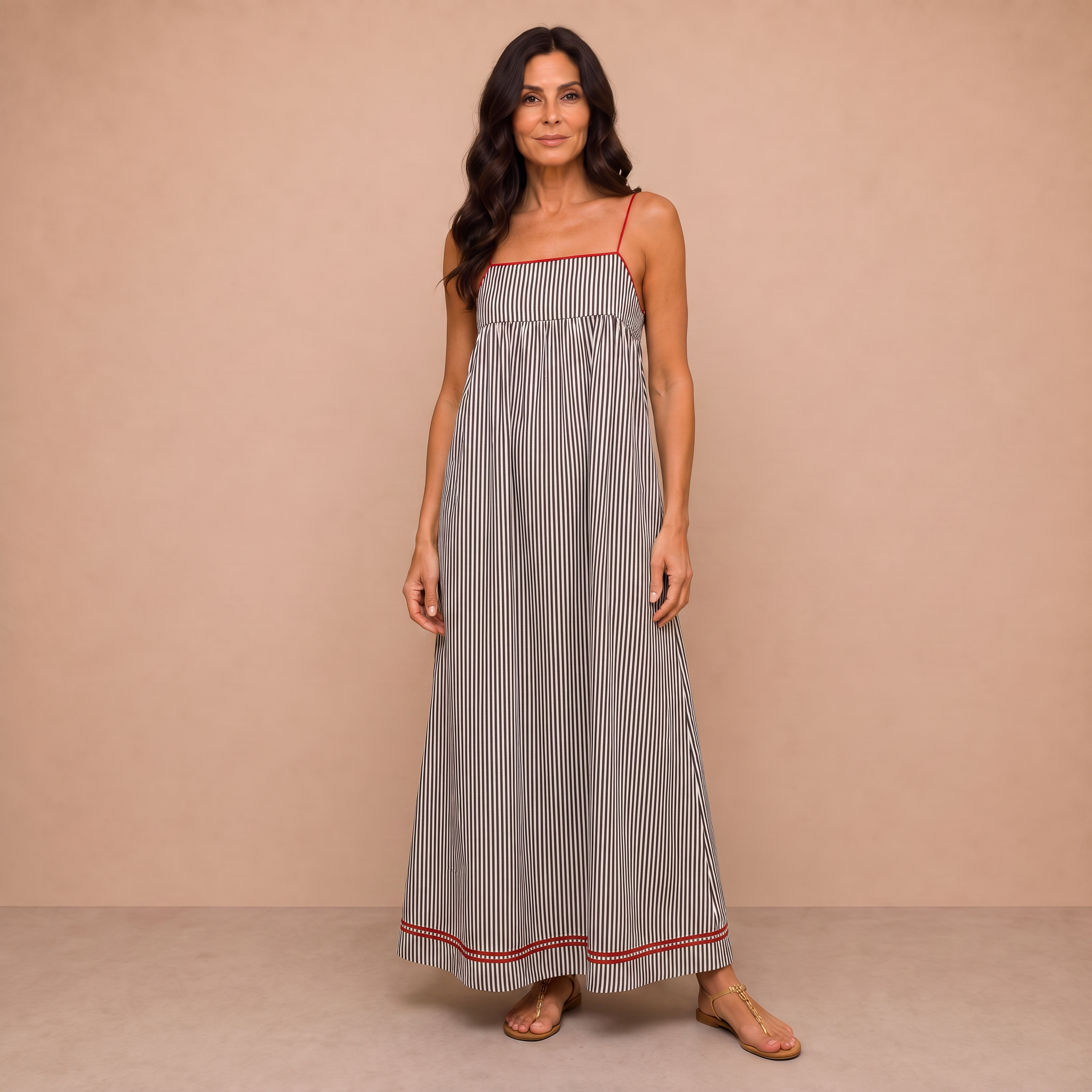 Striped Contrast Trim Maxi Dress