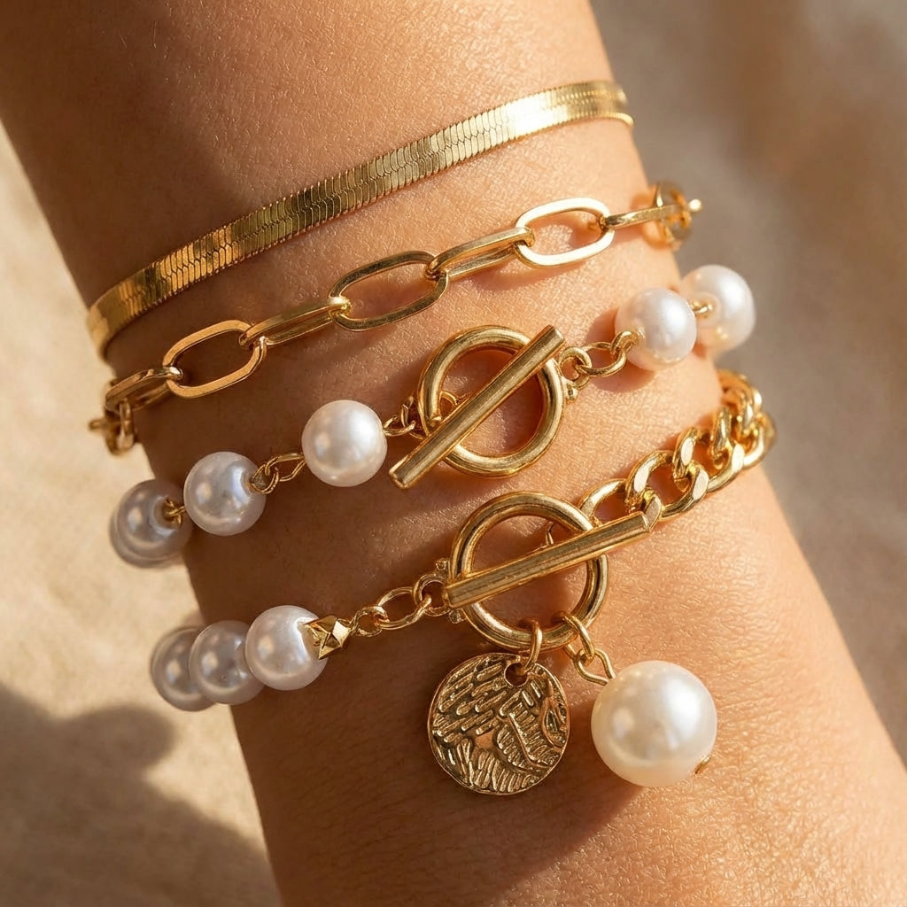 Premium Layered Pearl Bracelet Set
