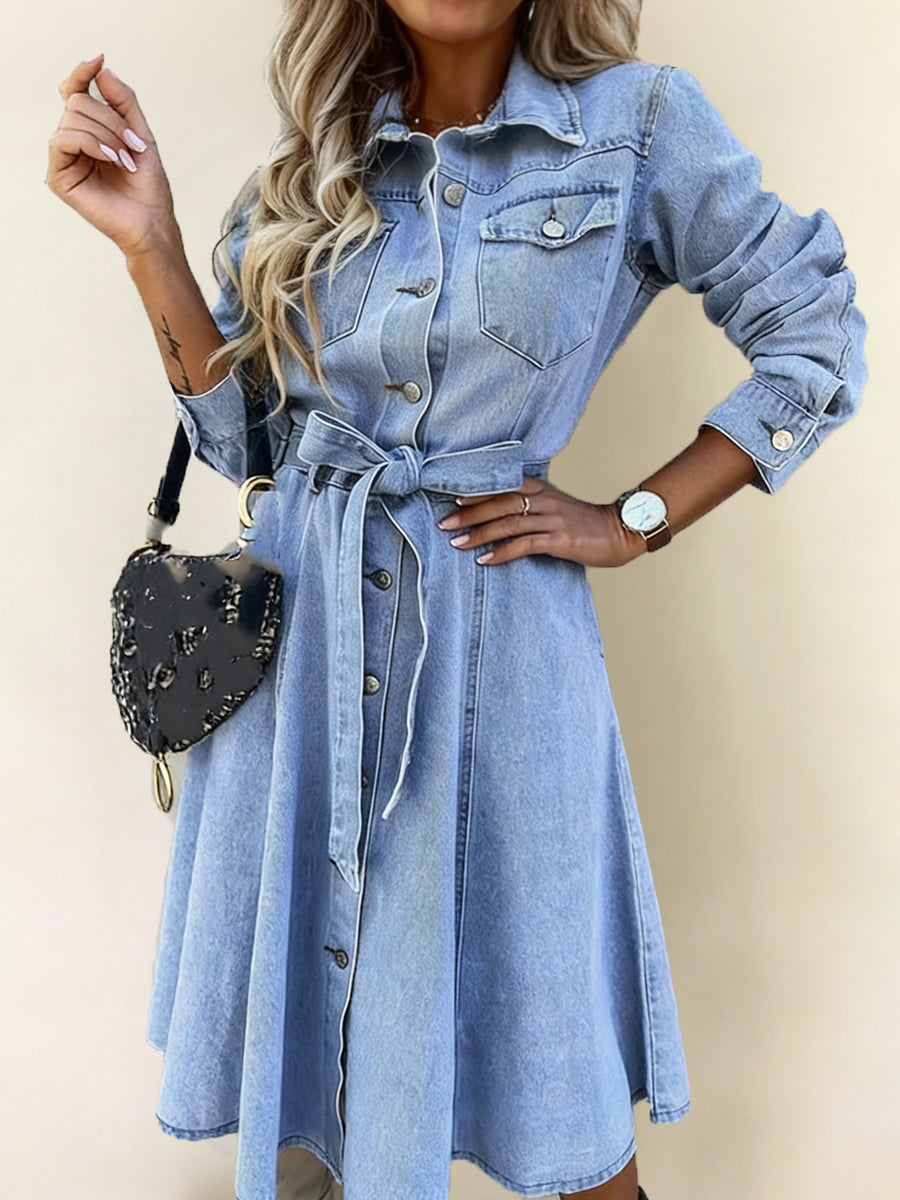 Luna | Robe chemise en jean à manches longues