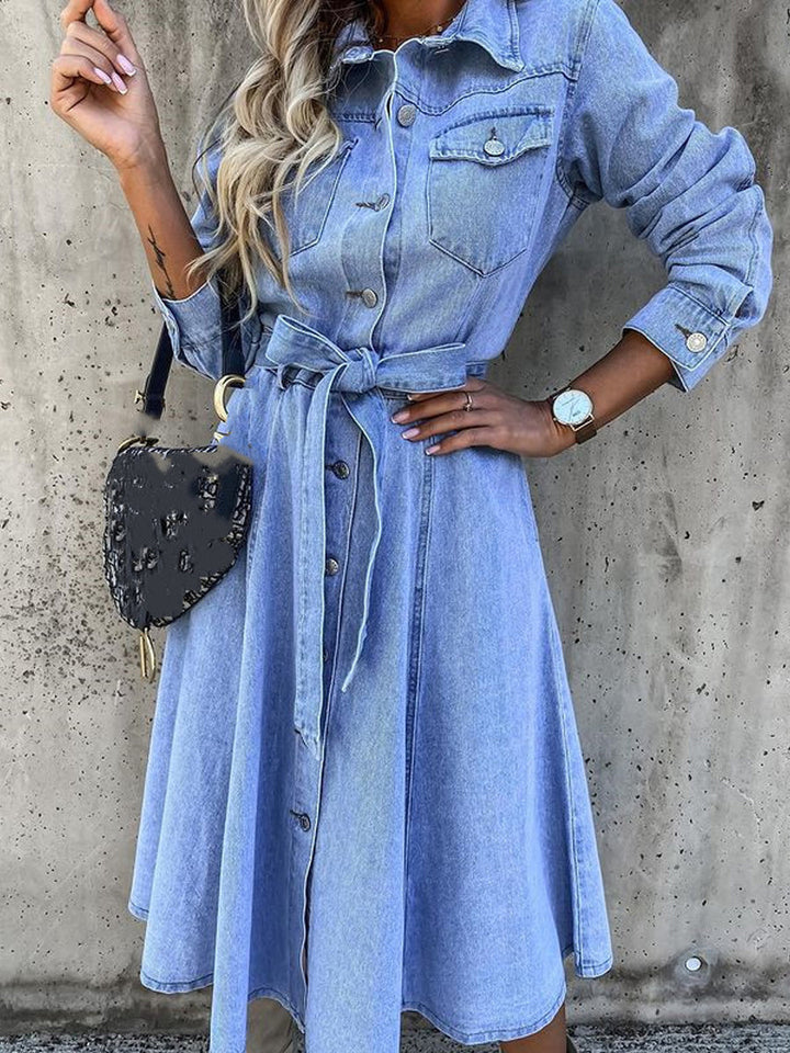 Luna | Robe chemise en jean à manches longues