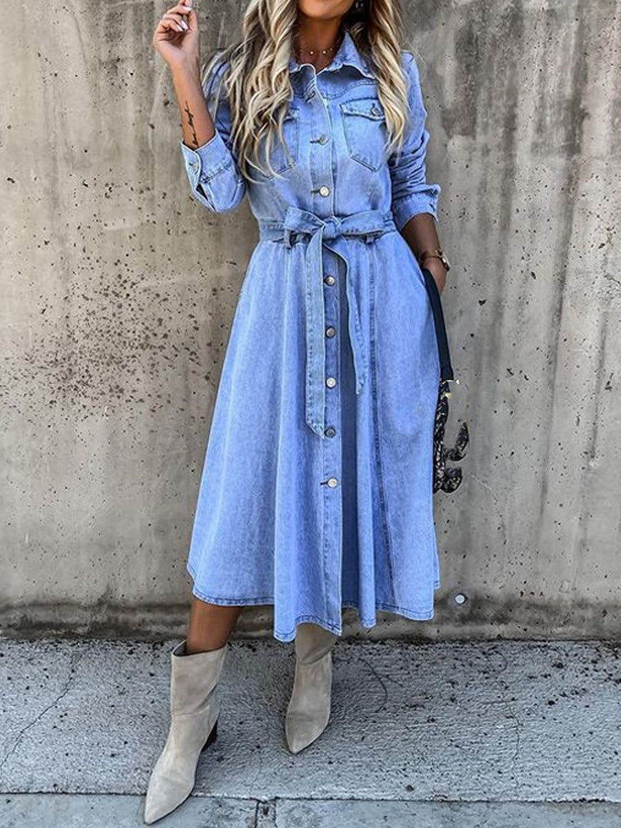 Luna | Robe chemise en jean à manches longues