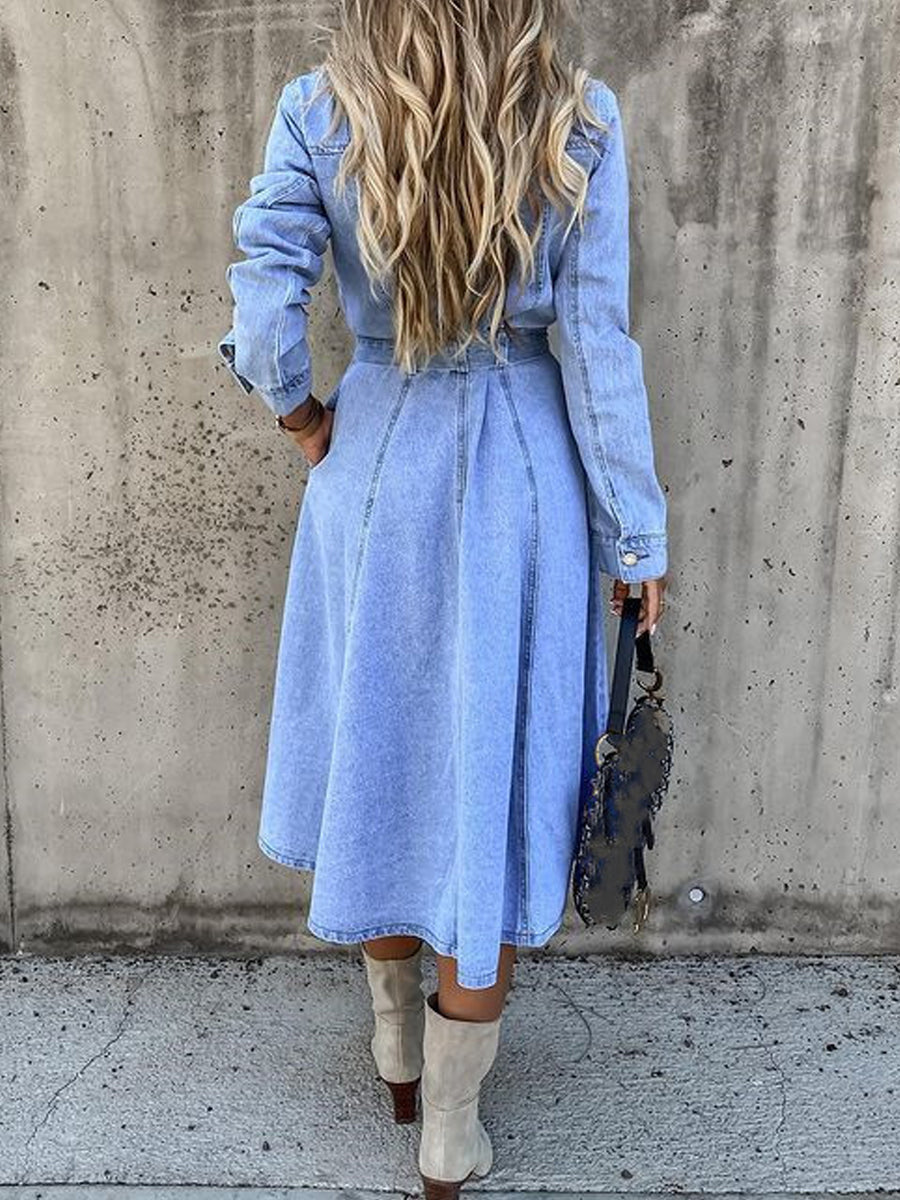 Luna | Robe chemise en jean à manches longues